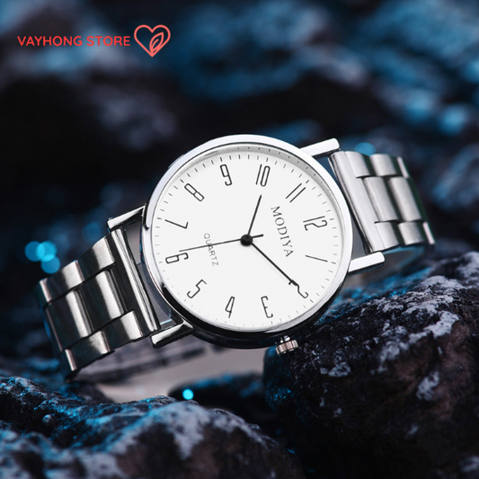 MODIYA™ Classic Steel Quartz Watch – Elegant Men’s Gift with Alloy Strap
