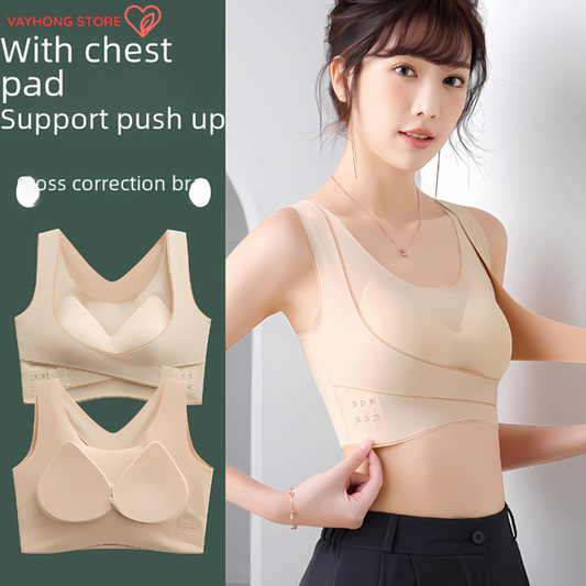 LiftLuxe™ Cross-Button Bra – Seamless, Wireless, Chest-Gathering, Ice Silk Comfort