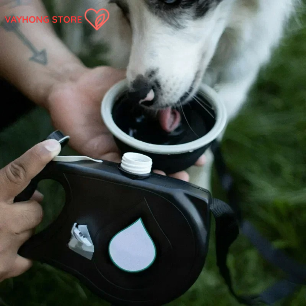 PawMate™ 5-in-1 Dog Leash – Built-In Water Bottle, Bowl & Waste Dispenser for Total Outdoor Convenience