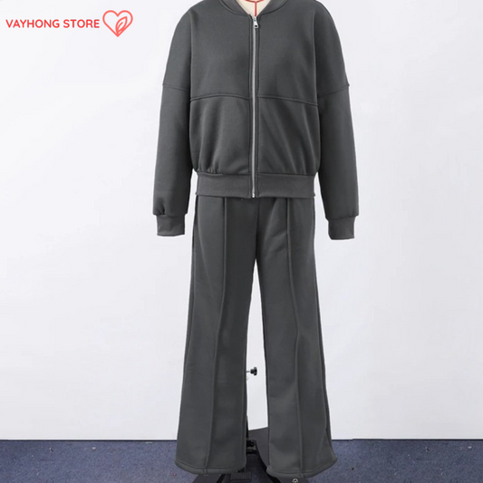 UrbanChic™ Two-Piece Streetwear Set – Zip-Up Cardigan & Jogger Pants for Fall/Winter