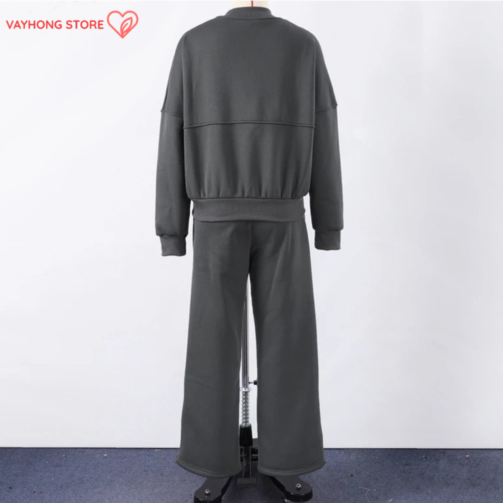 UrbanChic™ Two-Piece Streetwear Set – Zip-Up Cardigan & Jogger Pants for Fall/Winter