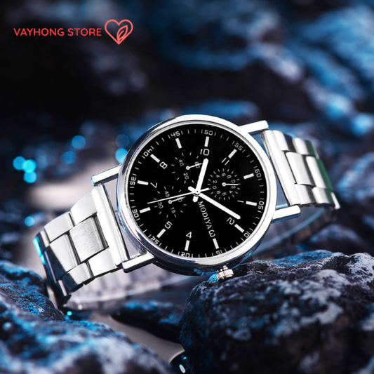 MODIYA™ Classic Steel Quartz Watch – Elegant Men’s Gift with Alloy Strap