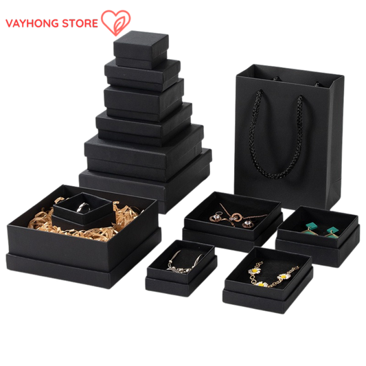 SkyCover™ Black Cowhide Jewelry Box – Premium Packaging for Rings, Earrings, Necklaces & Bracelets