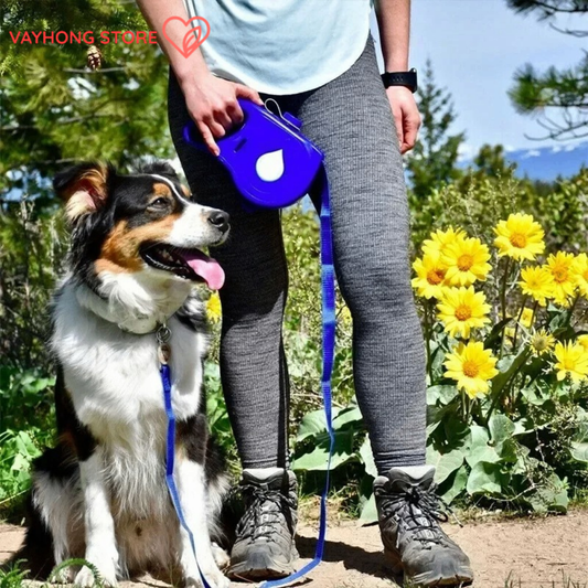 PawMate™ 5-in-1 Dog Leash – Built-In Water Bottle, Bowl & Waste Dispenser for Total Outdoor Convenience